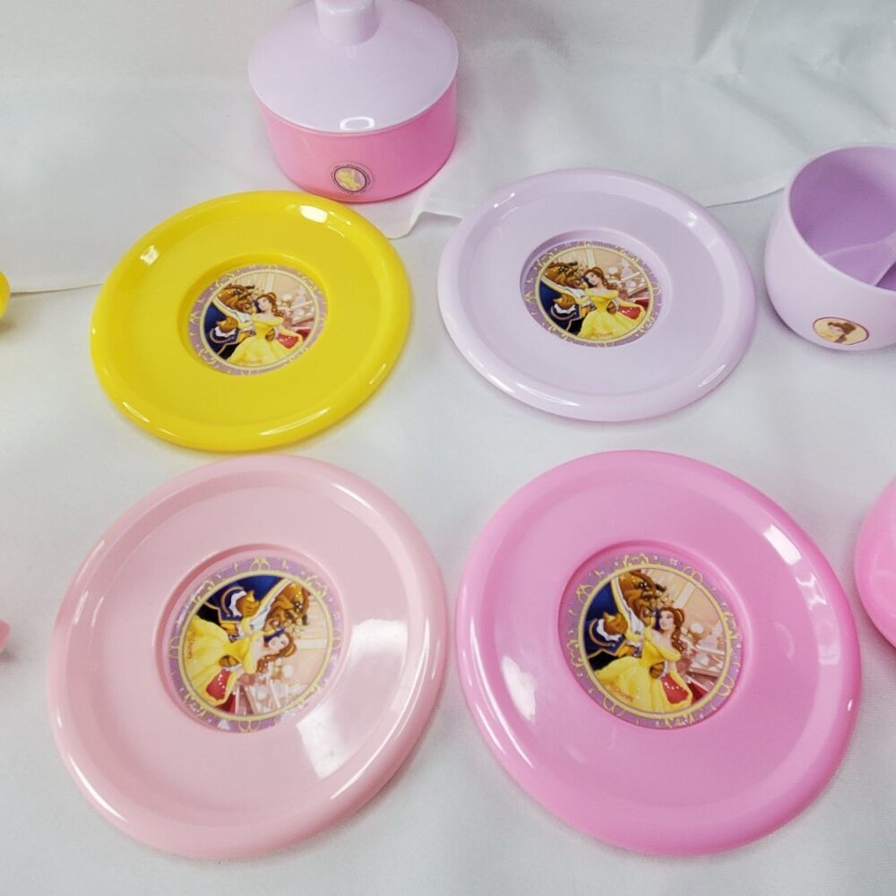 Disney Princess Belle & Beast Childs Play Tea Set Cups Saucers Teapot Spoons - Picture 7 of 12